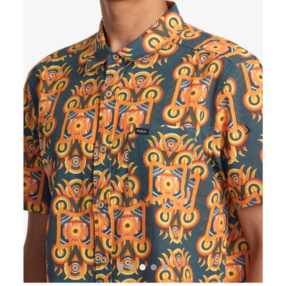 NEW w/TAGS RVCA Redondo Short Sleeve Shirt for Men Tribal Island Large - Picture 2 of 9